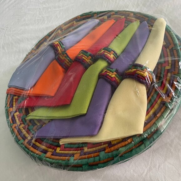 Cloth Napkin Set 6, Woven Chargers, Cloth Napkins, Napkin Rings Brand New NWT - Picture 1 of 6